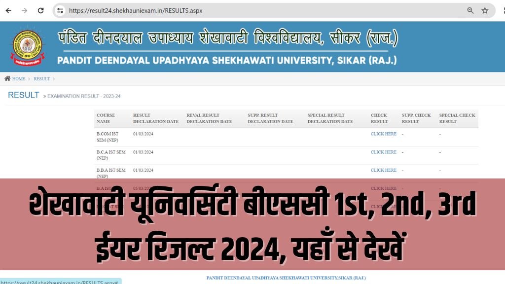 Shekhawati University Bsc Result 2024 | शेखावाटी यूनिवर्सिटी बीएससी रिजल्ट 2024