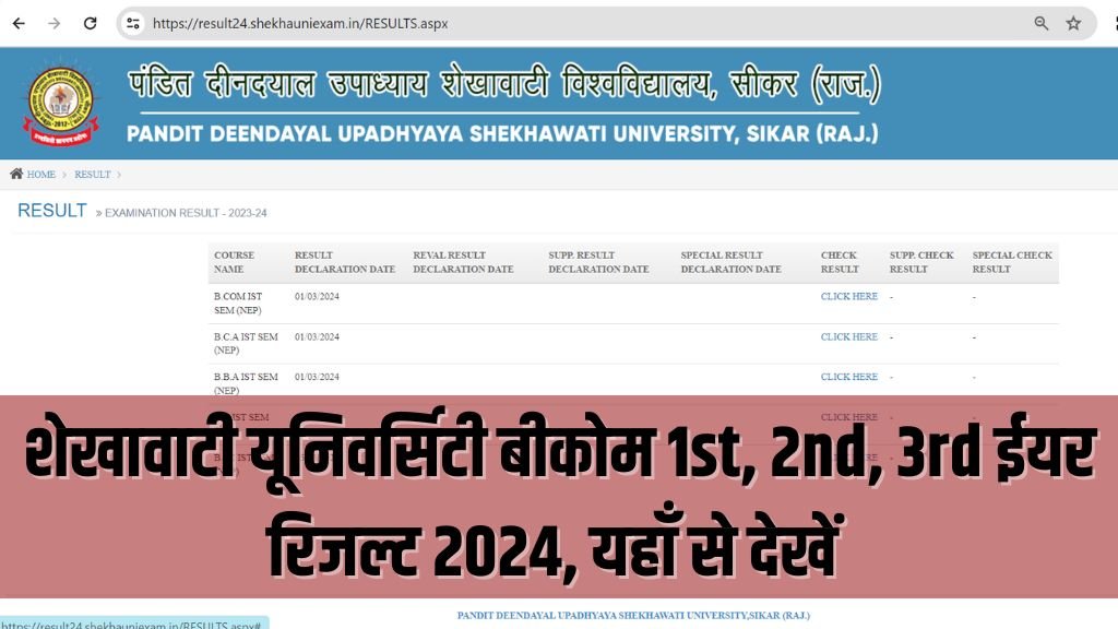 Shekhawati University B.Com Result 2024: शेखावाटी यूनिवर्सिटी बीकॉम रिजल्ट 2024